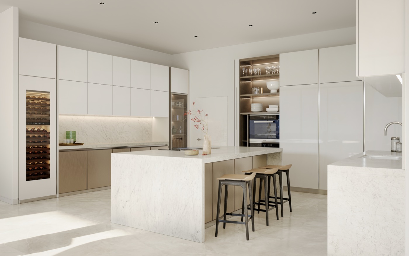 Vita at Grove Isle gourmet kitchen with light palette